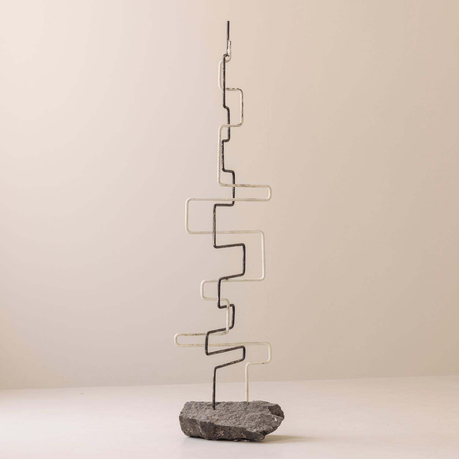 Metal And Stone Zigzag Sculpture, Created In France During The 1960s.