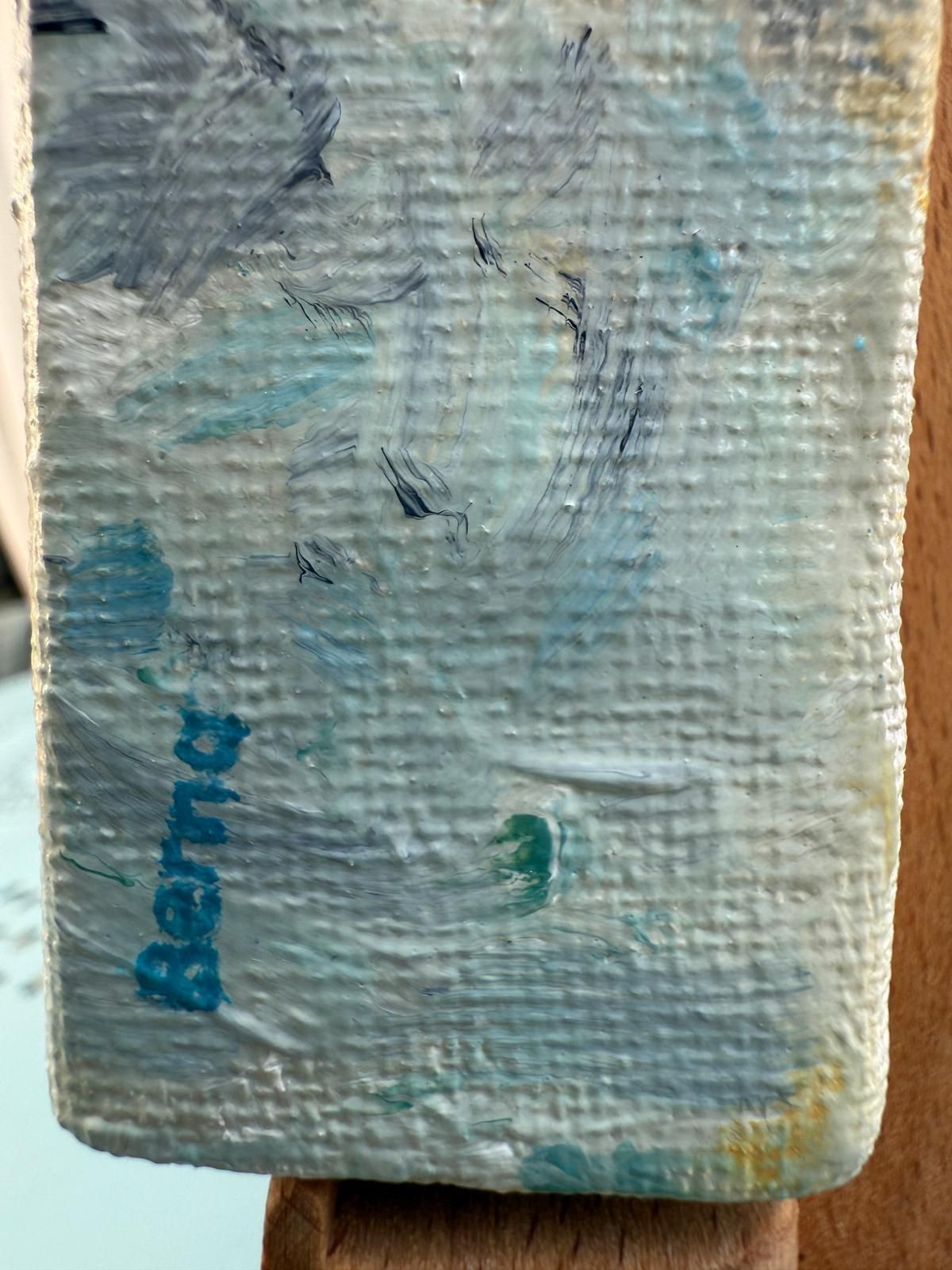 photo for sale Bernadette Van Baarsen Turquoise And Yellow Provençal Beach Scene. Oil On Canvas. The Yellow Parasol.2025