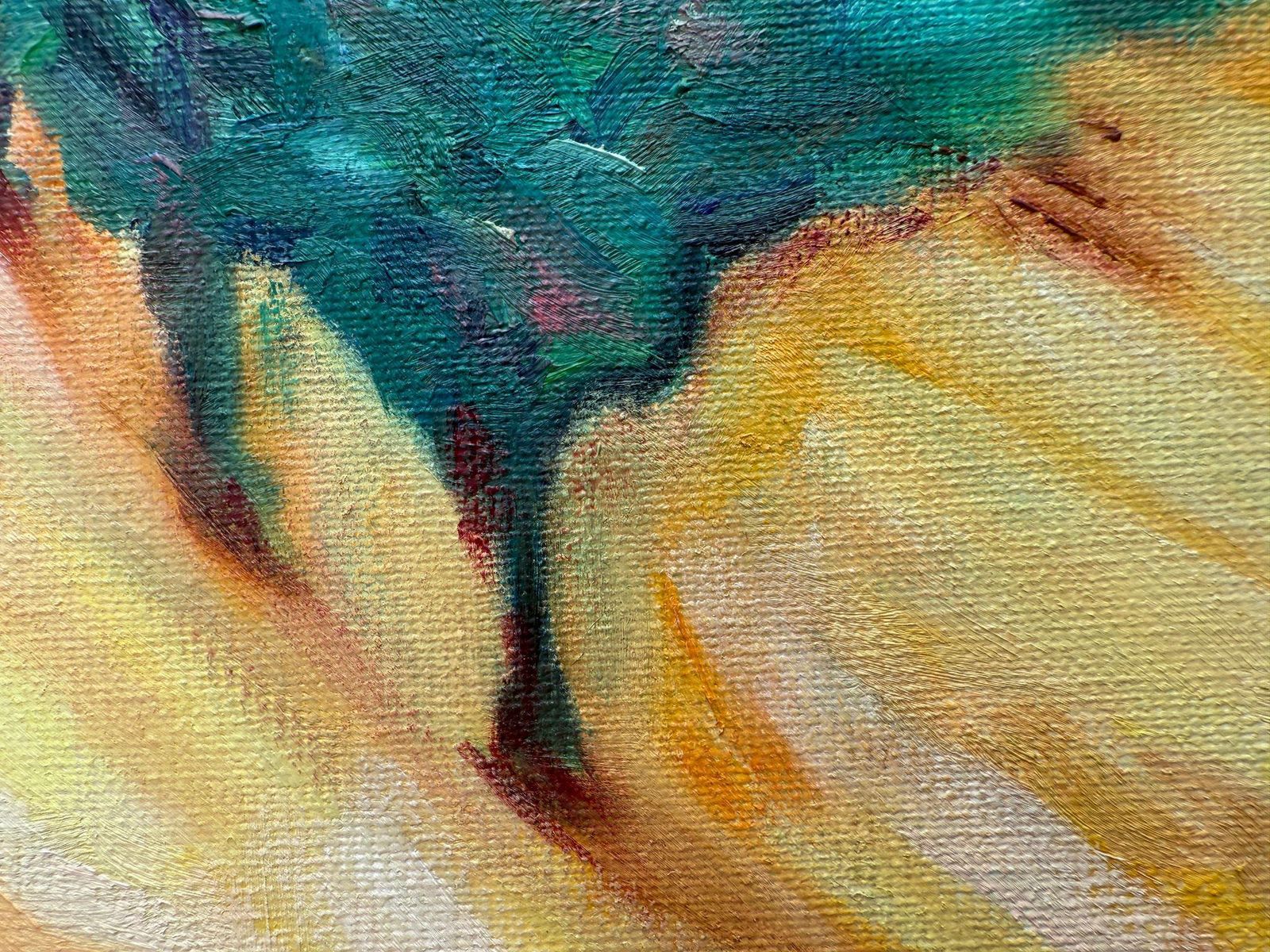 Bernadette Van Baarsen Green & Yellow Provençal Landscape In Oil On Canvas. 'Range De Rolle'.2023 photo for sale