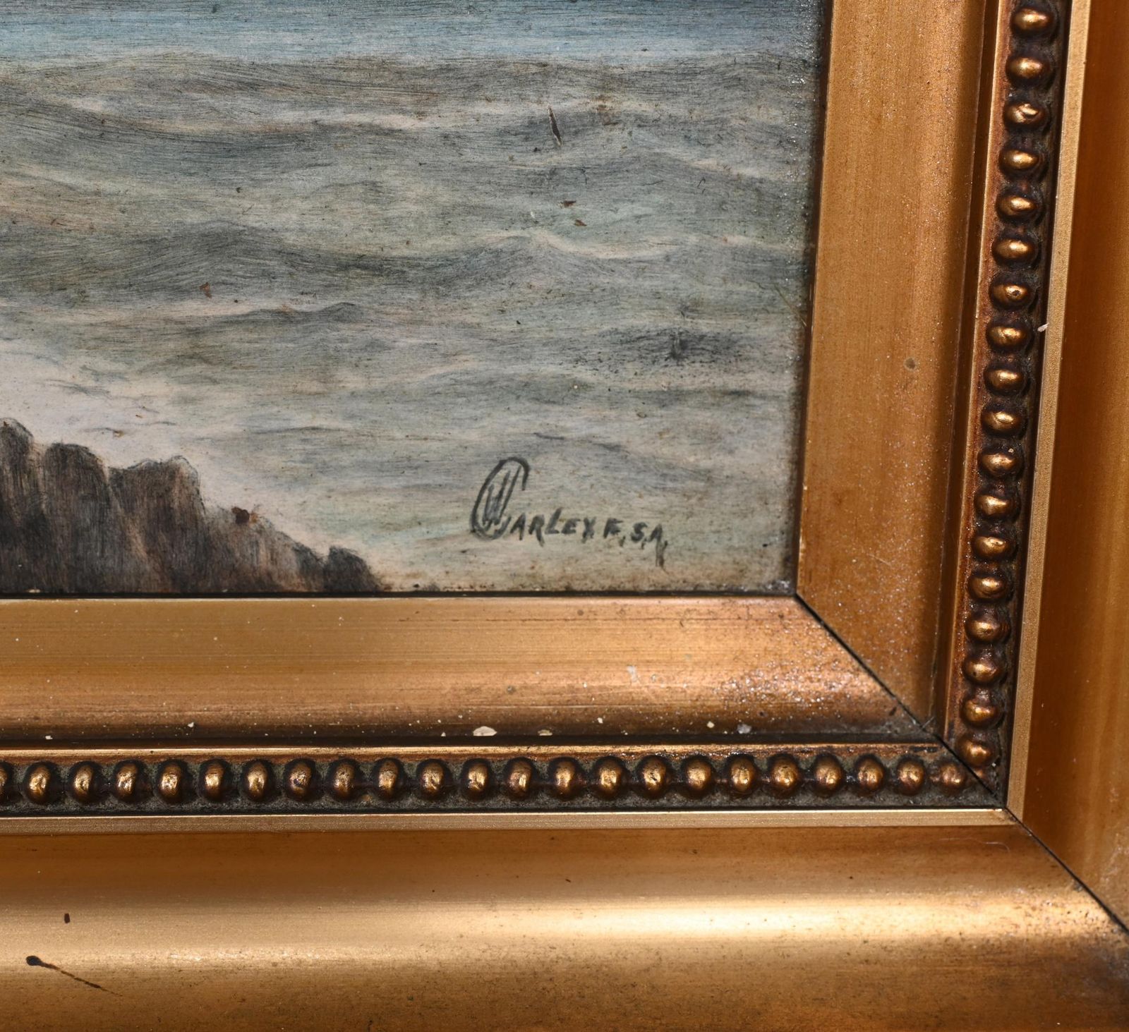 Victorian Oil Painting Sea Scape Signed Chales F.S.A 1880 photo Art