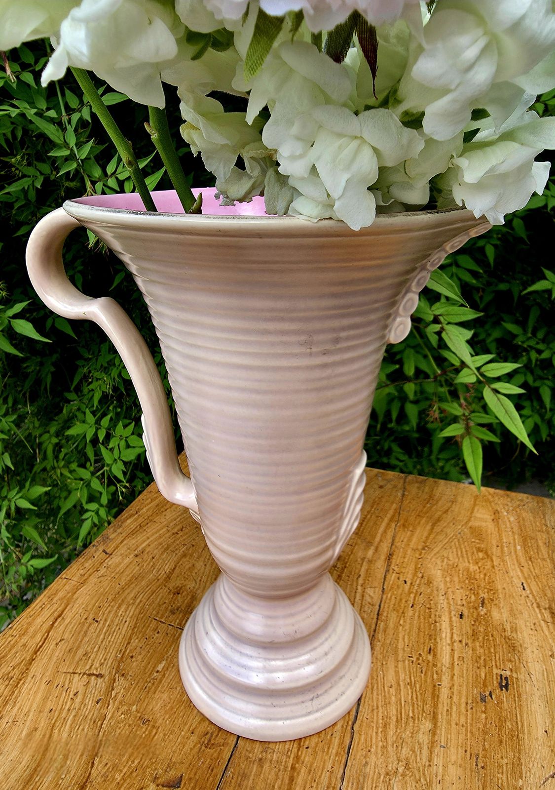 Magnificent And Unique 1920's Royal Falconware Vase In Pale Strawberry Cream photo for sale