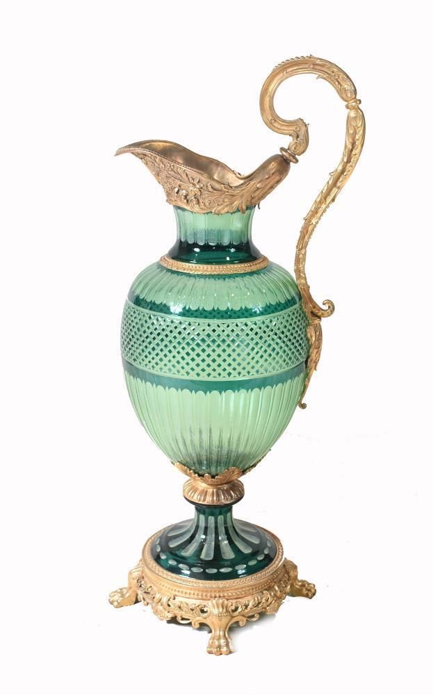 Empire Glass Ewer Jug Vase Ormolu French Urn