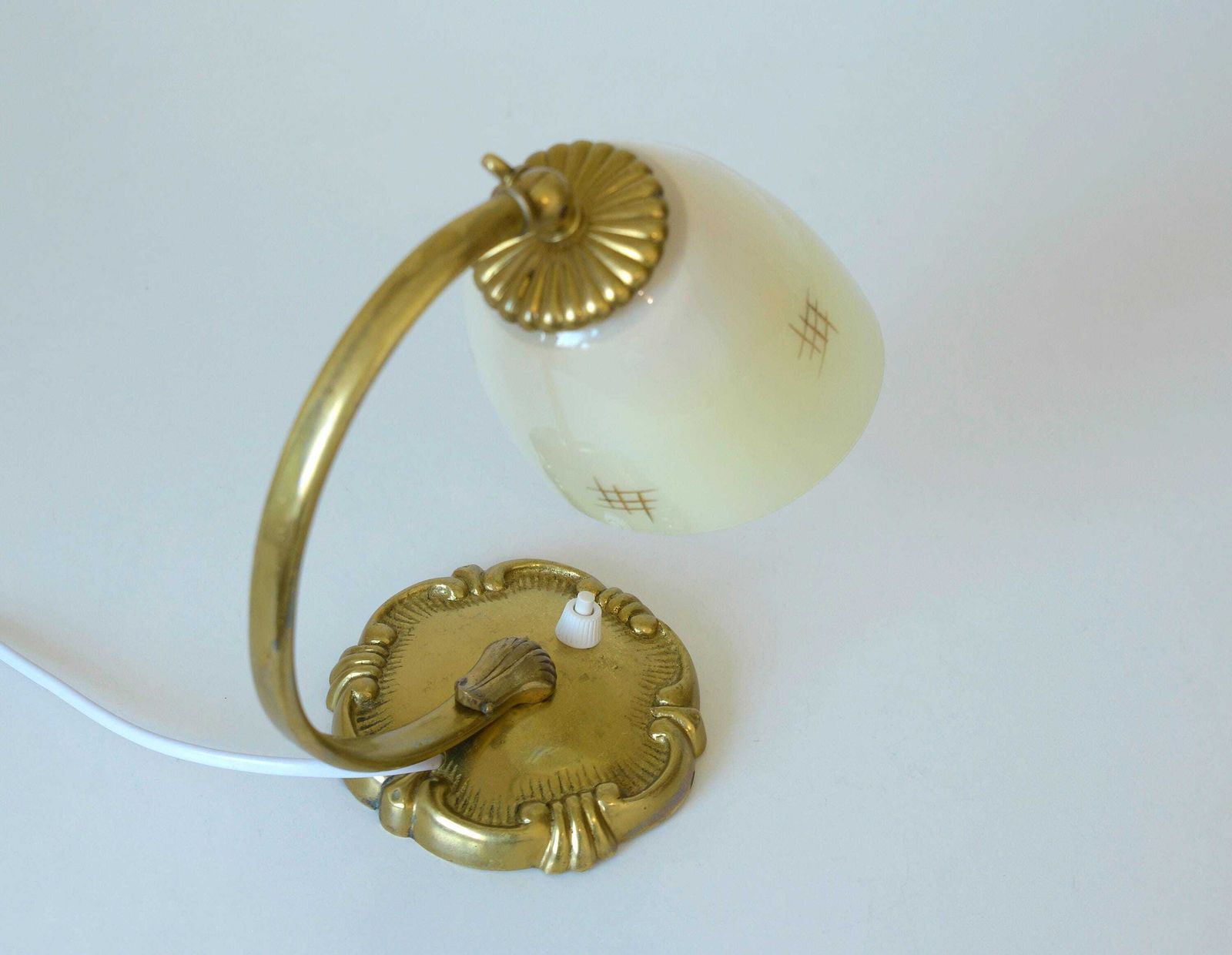 Antique Bedside Lamp / Art Deco Desk Lamp / Brass Table Light / Hand Blown Glass / Handmade Light Fixture 1940's photo for sale