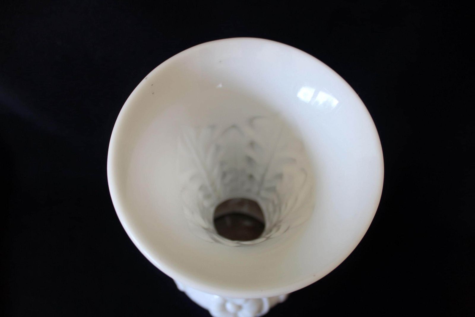 Tall Antique White Opaline Vase, French, Style Saint Louis Vase, Art Glass, Pressed Glass, Vine Leaves Flowers, Late 19th Century photo vintage