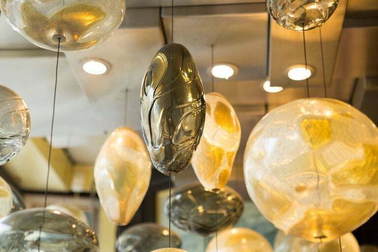 Exquisite Handblown Glass Chandelier Light Installation By Ken Gangbar photo furniture