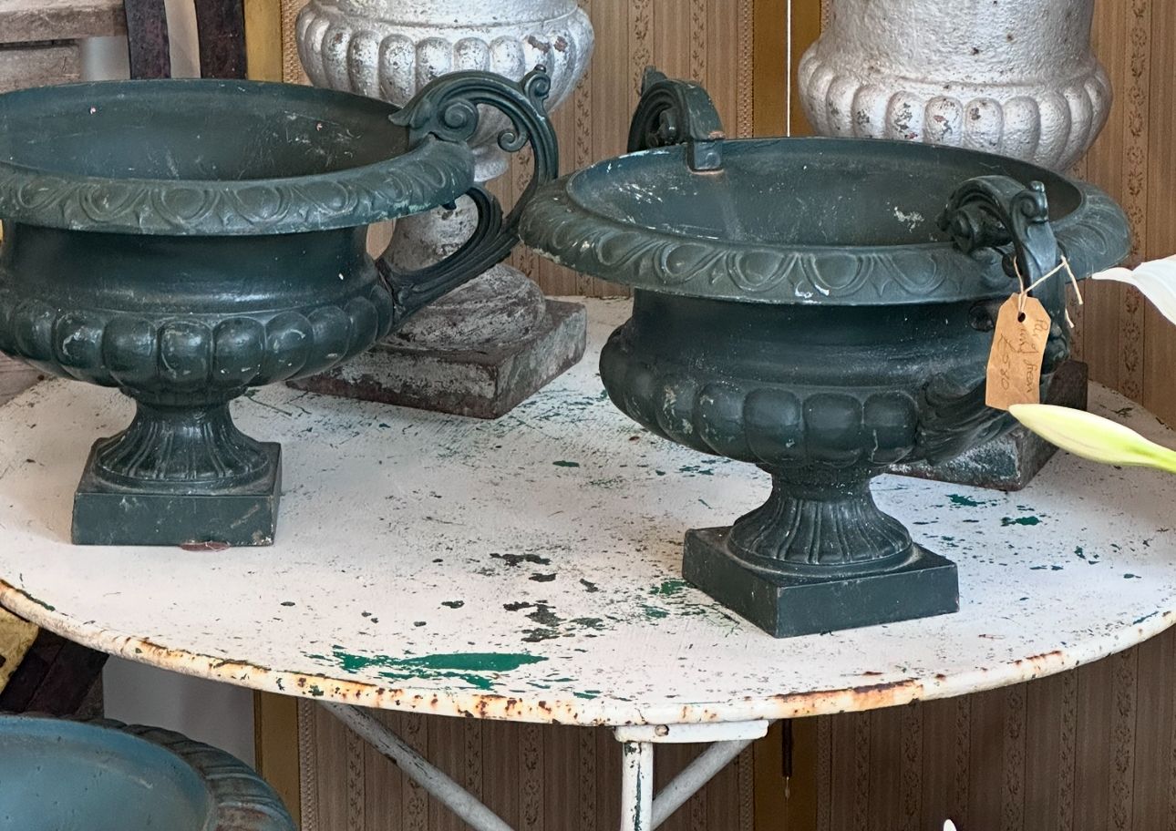 Pair Of Antique Cast Iron Urns photo for sale
