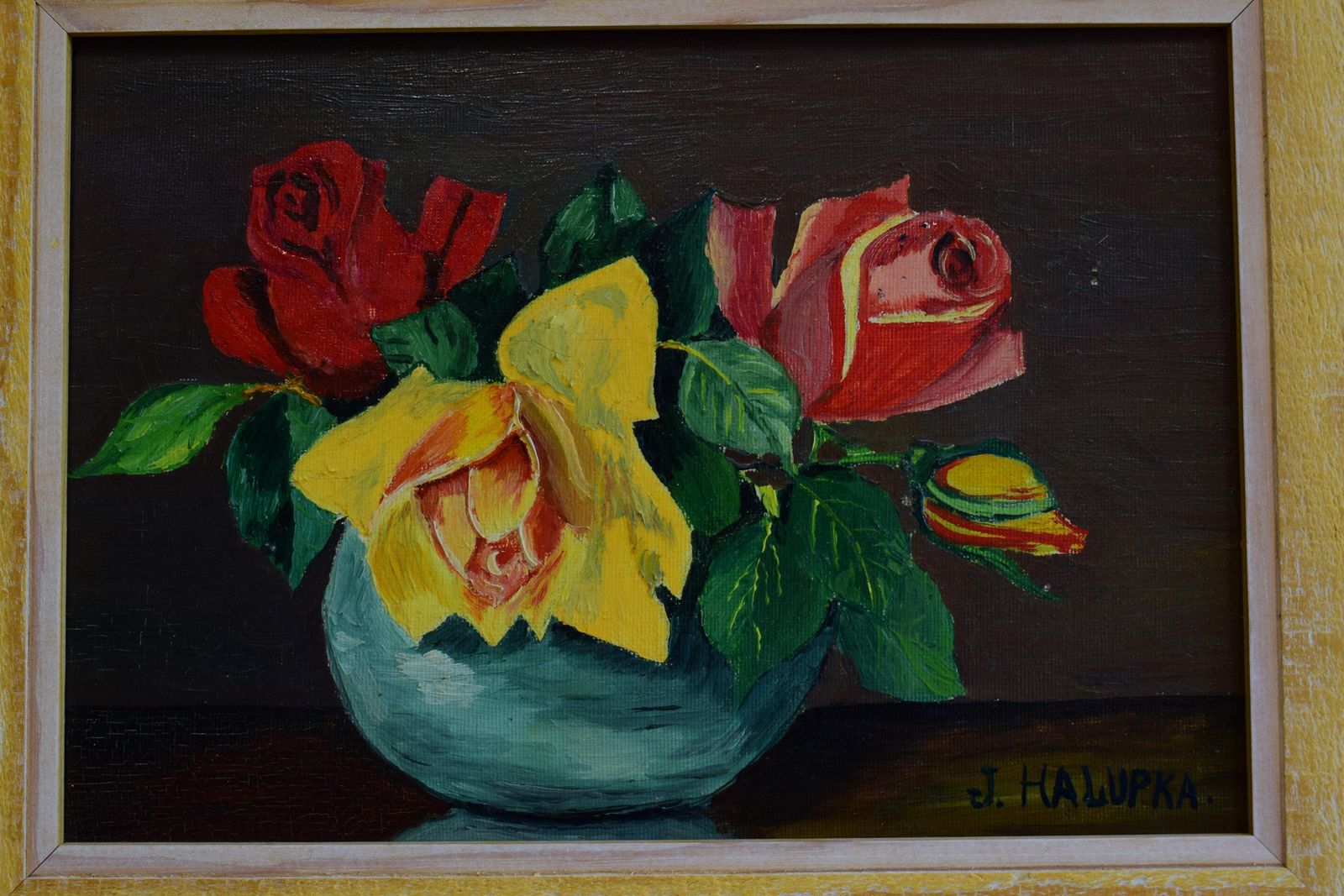 Vintage Bunch Of Flowers Still Life Oil Painting On Canvas, Original Art Signed J Halupka, Cottagecore photo for sale