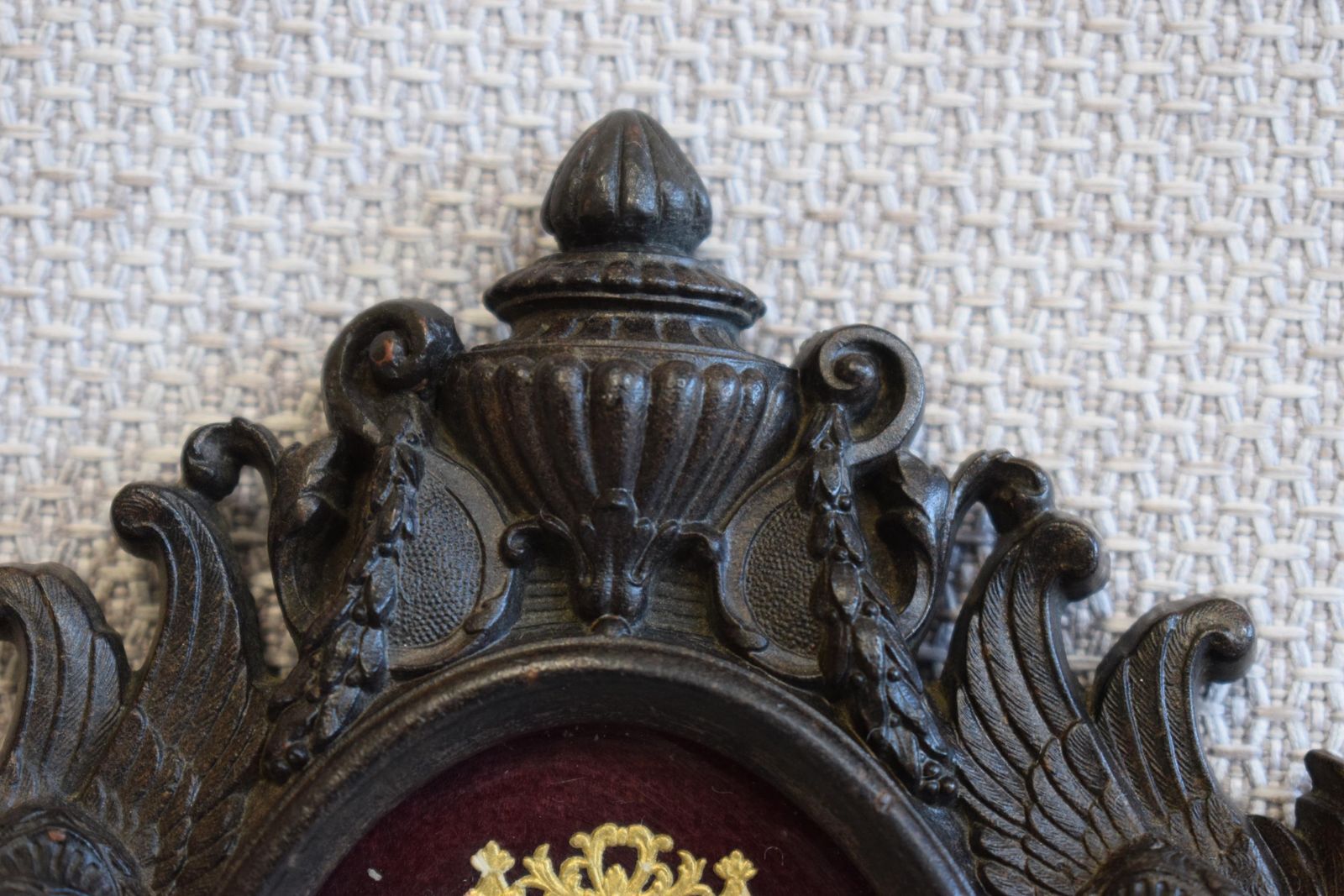 Victorian French Antique Black Photo Frame With Lace Canivet Holy Card Vulcanite Wall Frame photo vinterior