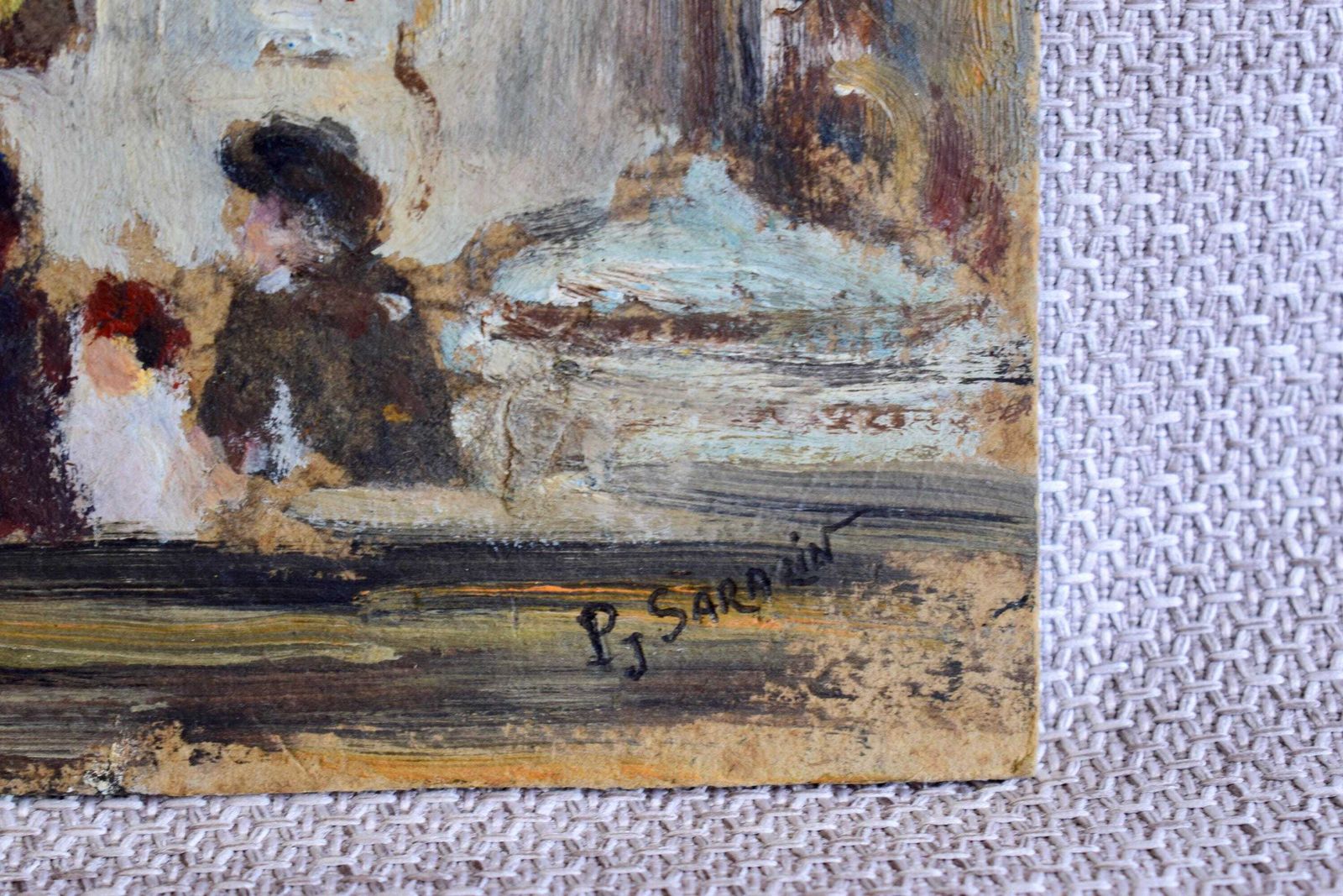 photo furniture Impressionist Oil Painting On Panel Signed, French Vintage Church Interior Painting Original Art