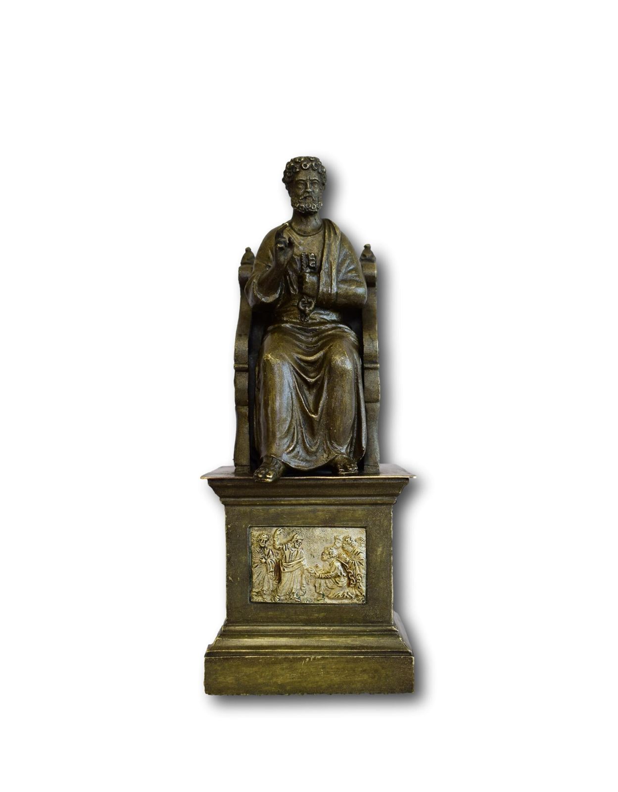 Saint Peter On The Throne Statue Bronze, Antique French St Petrus Figurine, Catholic Gift First Pope photo furniture