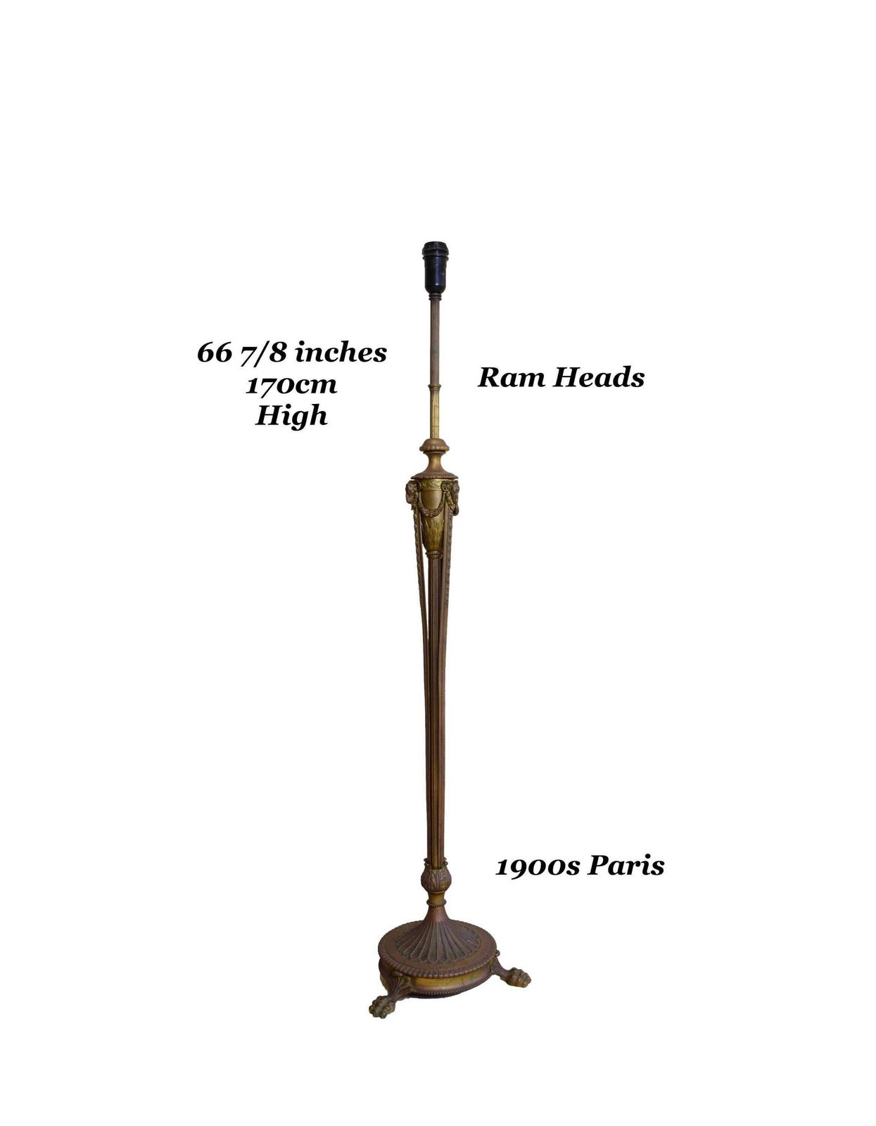 1900s Bronze Ram Head Floor Lamp, Parisian Cabaret Decor, Art Nouveau Light, France Louis XVI Style photo furniture
