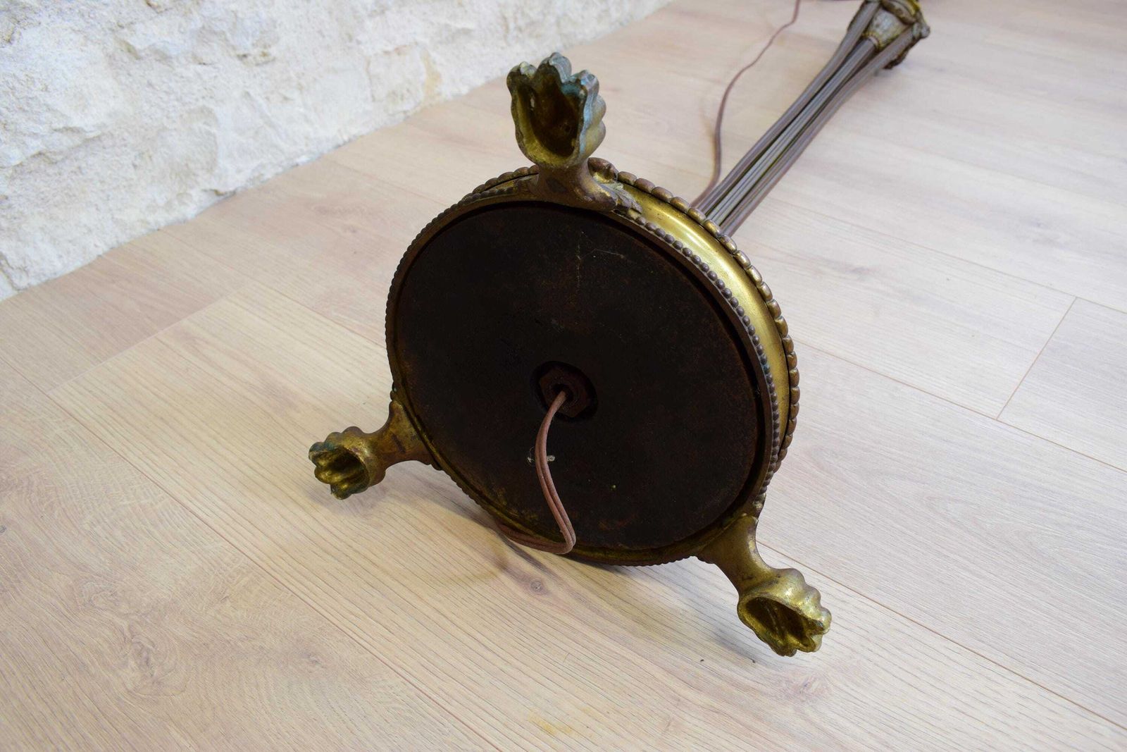 1900s Bronze Ram Head Floor Lamp, Parisian Cabaret Decor, Art Nouveau Light, France Louis XVI Style photo vintage