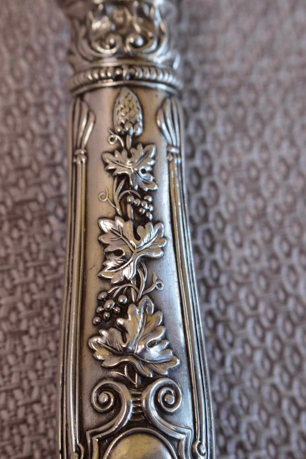 photo furniture Rare 2pc Silver Carving Set By Gillot, Roast Knife And Fork, 1830's Billy Goat Silverware, French Antique Turkey Knife