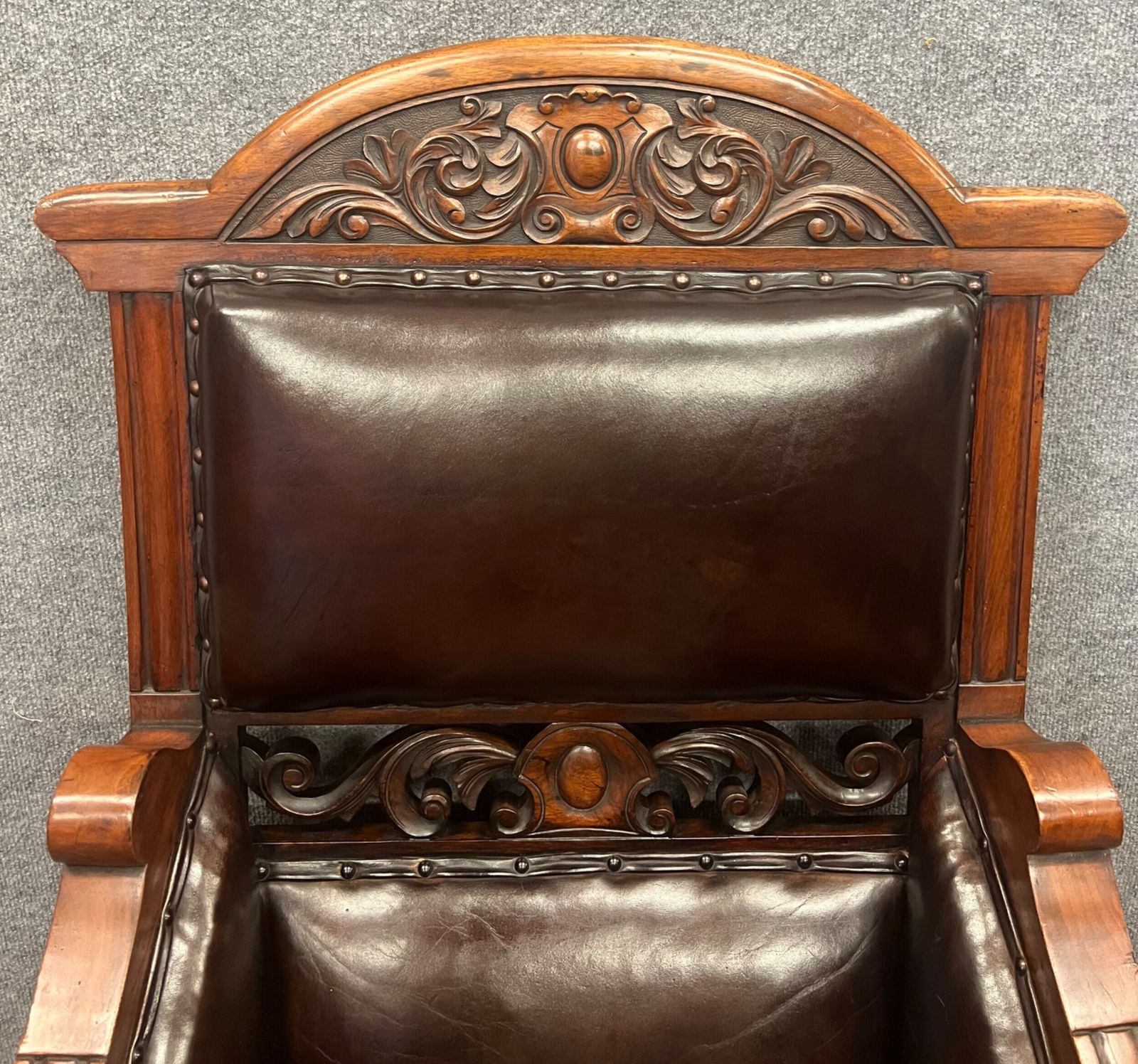 Pair Of Antique Walnut & Leather Armchairs photo Furniture