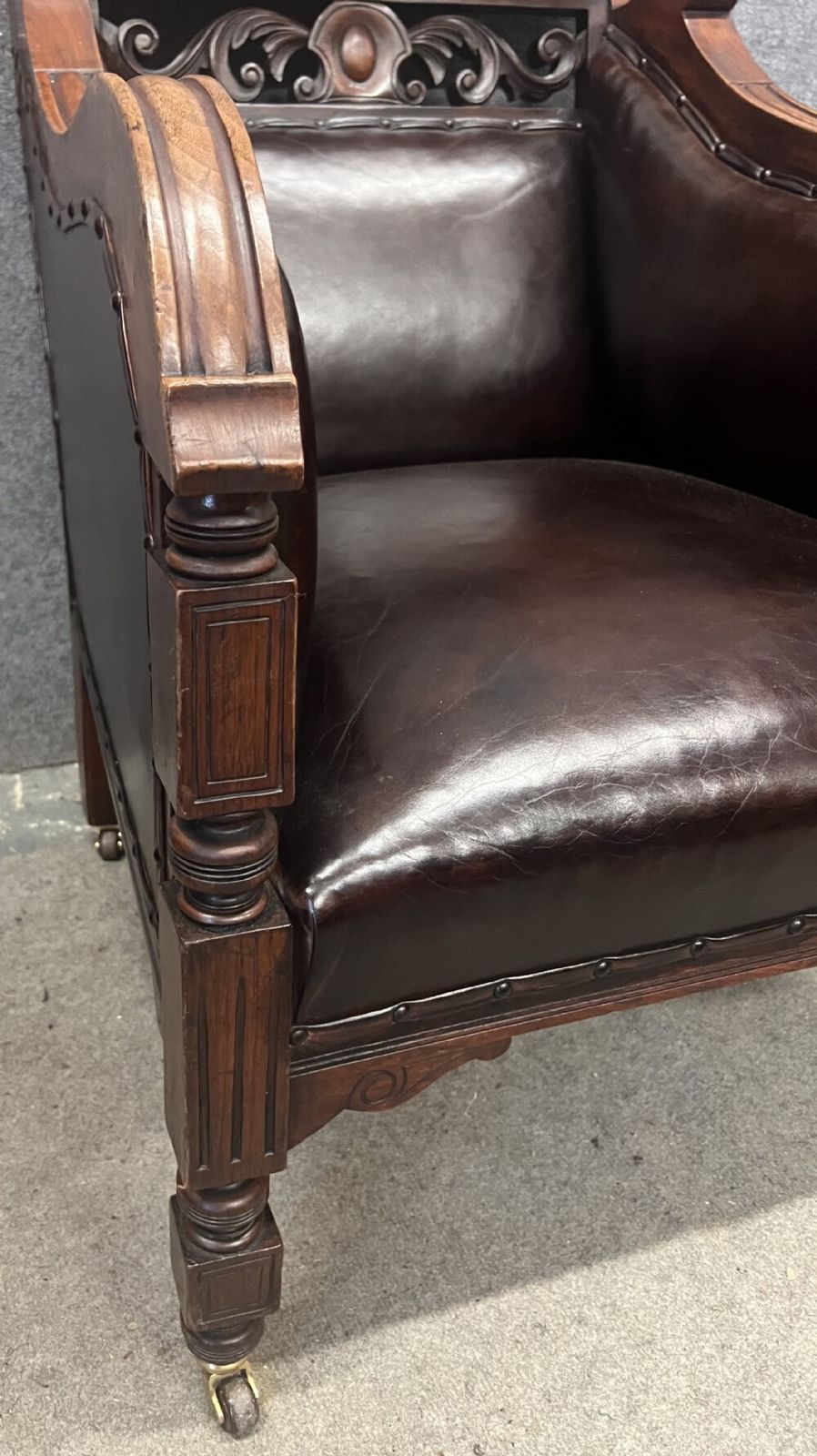 photo for sale Pair Of Antique Walnut & Leather Armchairs