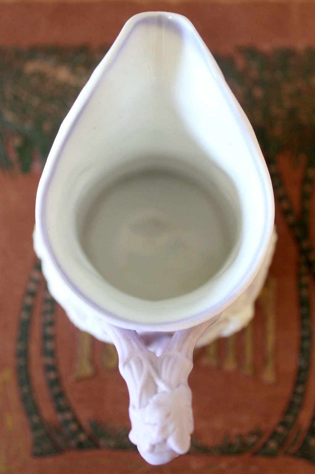 Antique Samuel Alcock Parian Ware Lavender Pitcher, Bacchus Mask And Grape Vines Relief Moulded Creamer Jug, Circa 1847, England Royal Arms photo buy