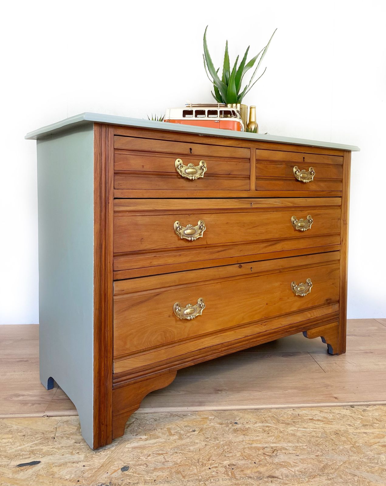 Chest Of Drawers, Satinwood Duck Egg Blue, 1950s Mid Century