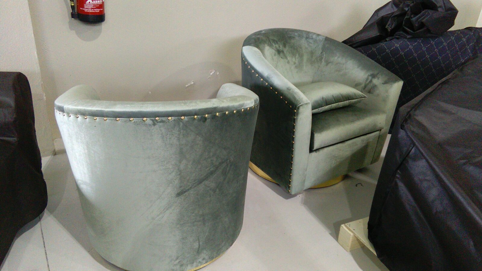 Pair Of Brabbu Earth Armchairs X 2 Green Aqua Velvet Brass Swivel Base photo furniture