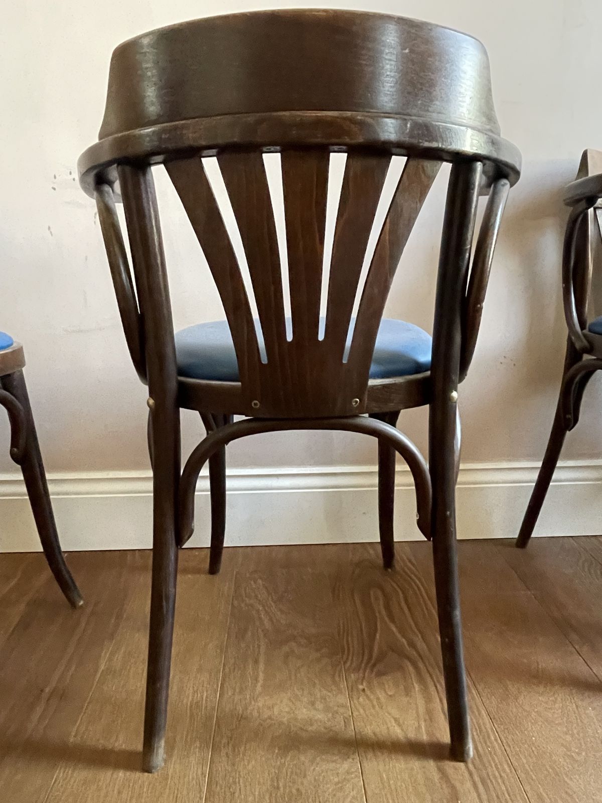 1970's French Fan Back Upholstered Bentwood Dining Arm Chair (Set Of 4) photo Furniture