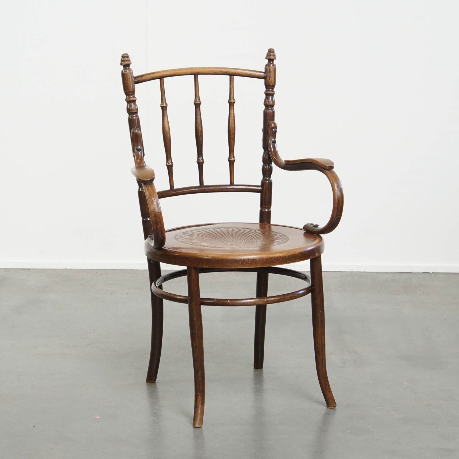 Beautiful Antique Wooden Design Chair By Mundus For Thonet With Armrests With Beautiful Carvings