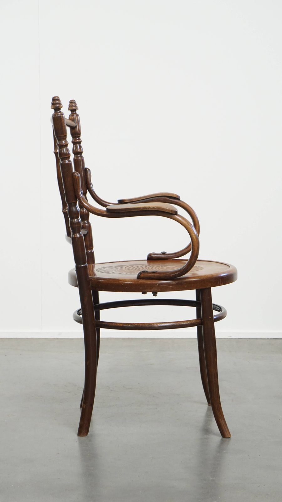 Beautiful Antique Wooden Design Chair By Mundus For Thonet With Armrests With Beautiful Carvings photo for sale