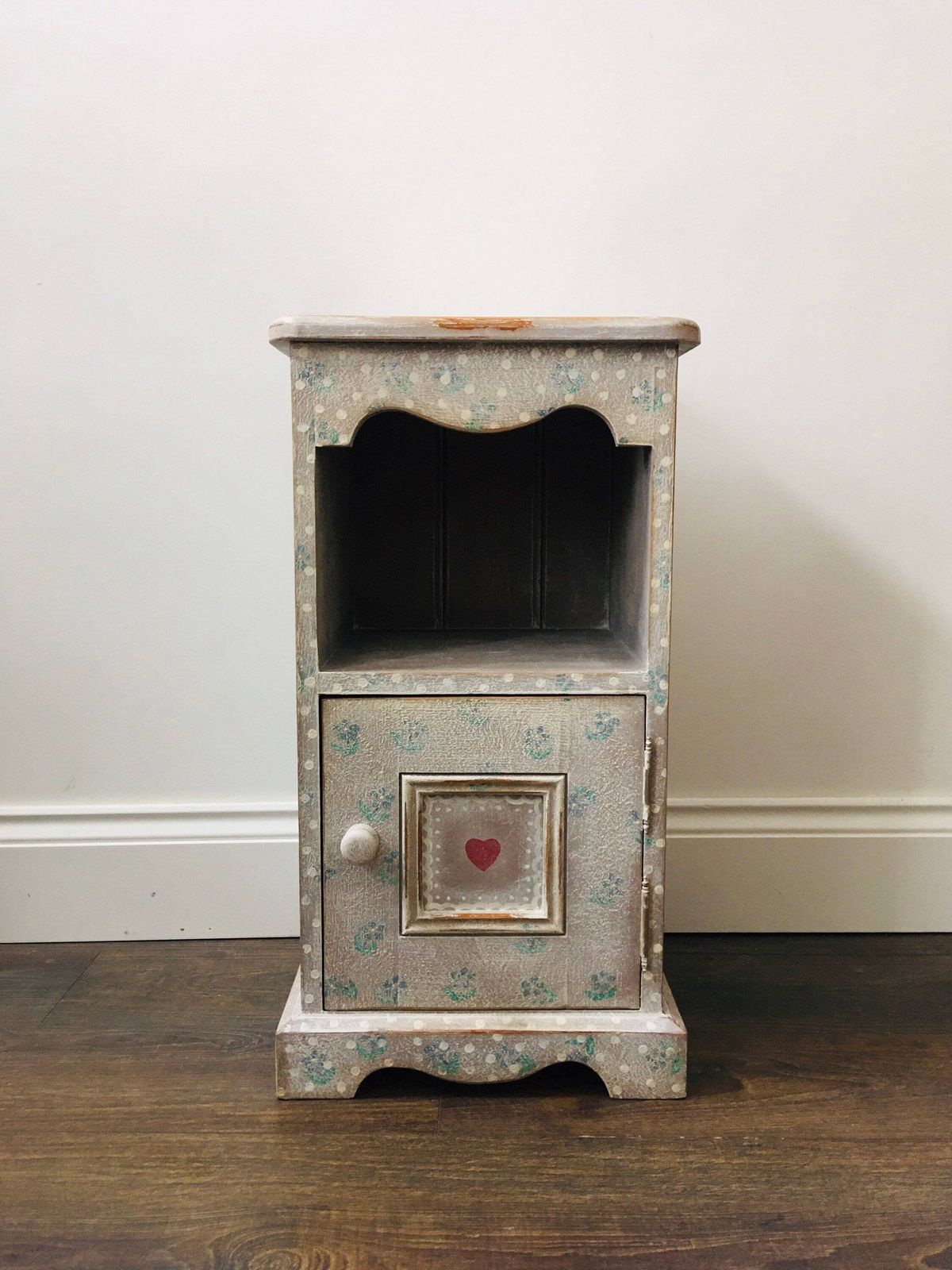 Sweet Hand Painted Provincial Style Bedside Table. Bathroom Cupboard. Folk Art Furniture Style. photo for sale