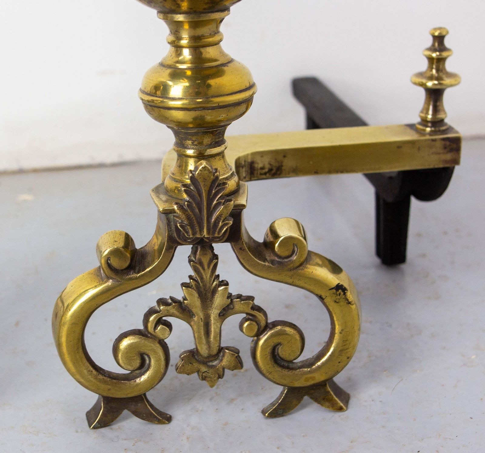 Pair Of Brass And Wrought Iron Andirons, France, 18th Century photo for sale