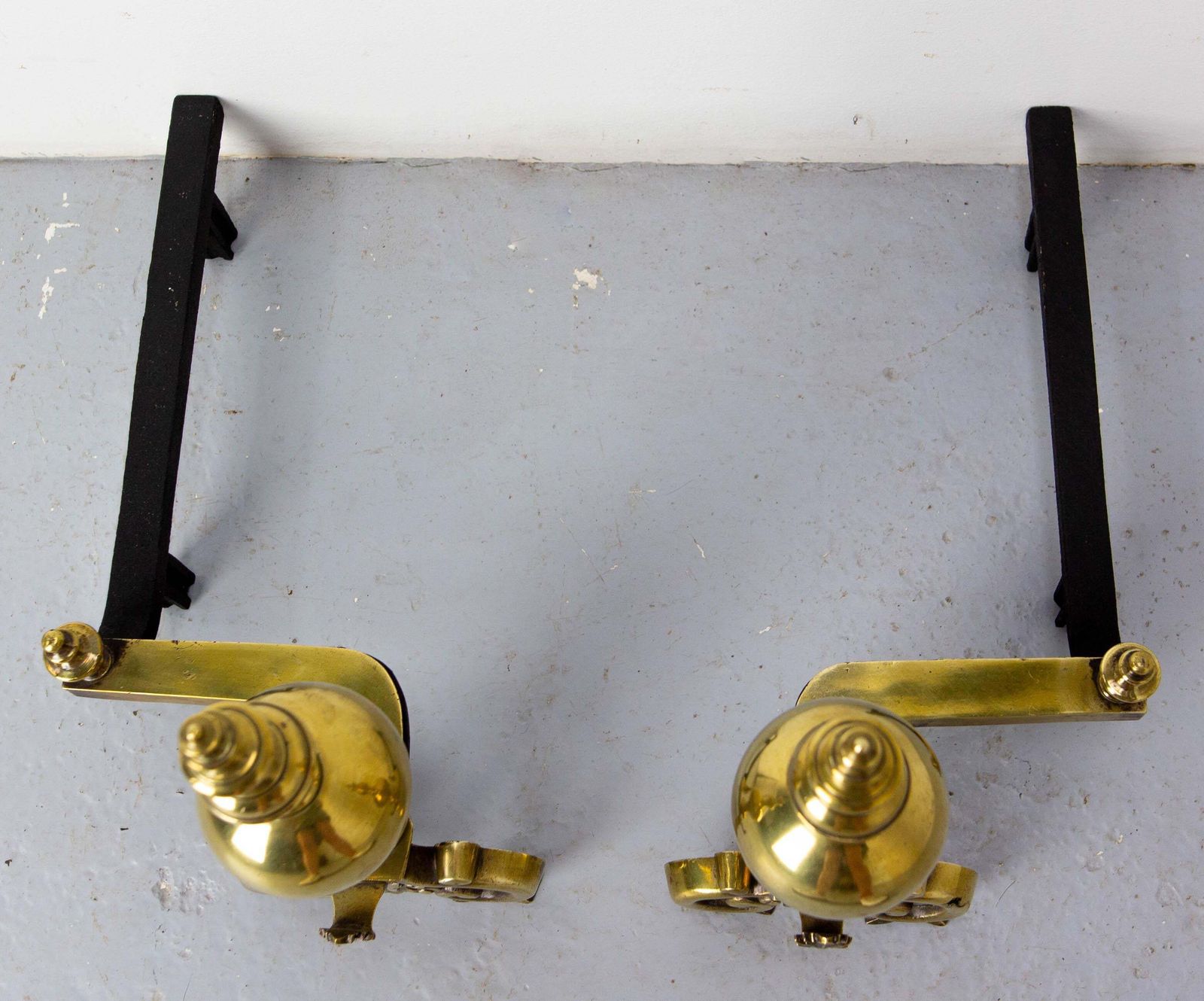 Pair Of Brass And Wrought Iron Andirons, France, 18th Century photo buy