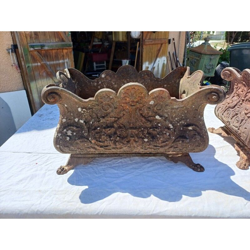 Pair Of 1900 Cast Iron Planters From Charleville Mézières In Rocaille Style photo for sale