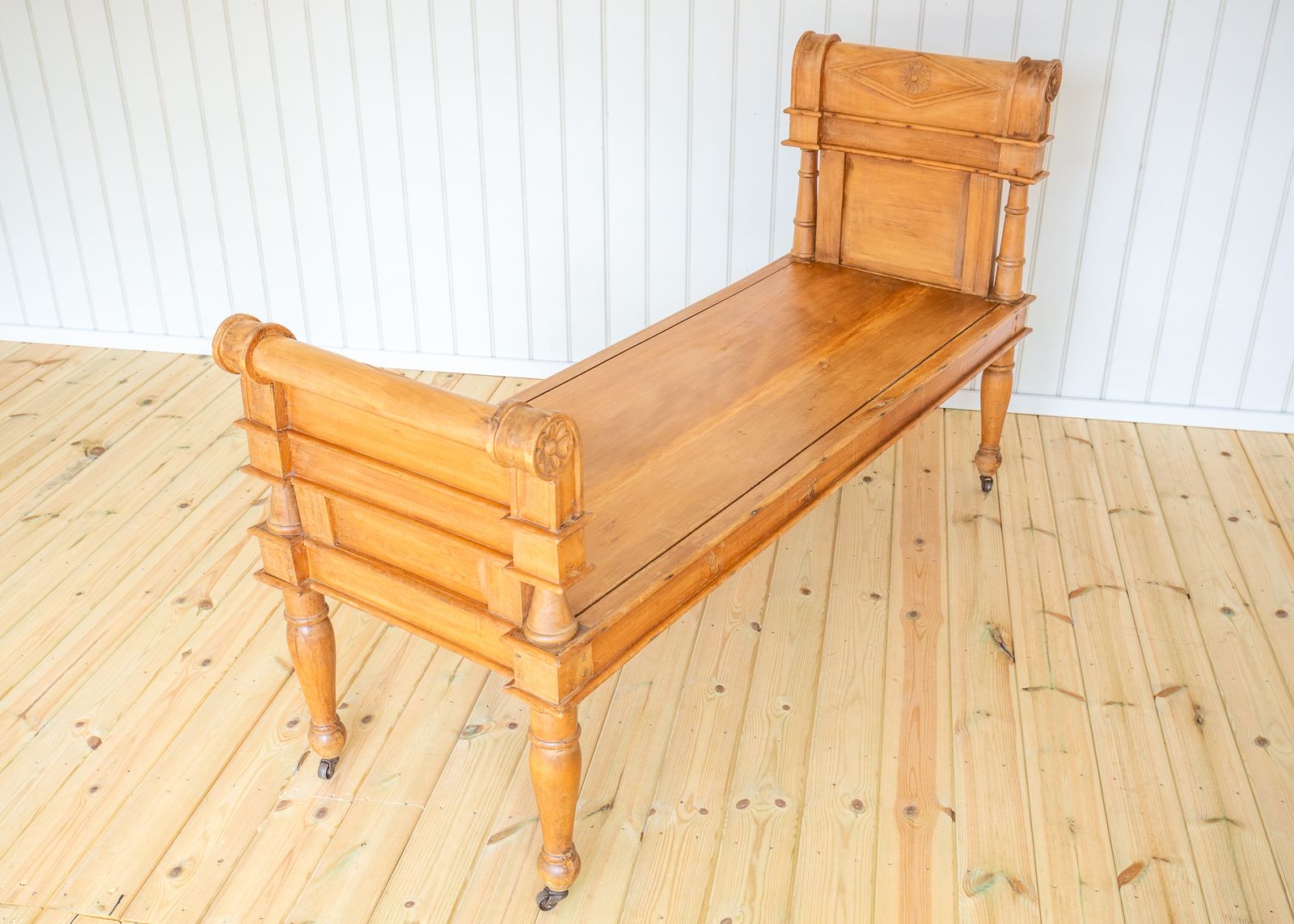 Large Blonde Window Seat Daybed Banquette Benc.H Neoclassical Directoire Empire Antiqu.E Regency Style Stripped Pine photo vinterior