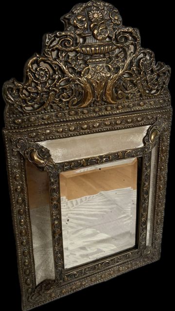 19th Century French Napoleon III Brass Pierced Repousse Cushionmirror photo furniture