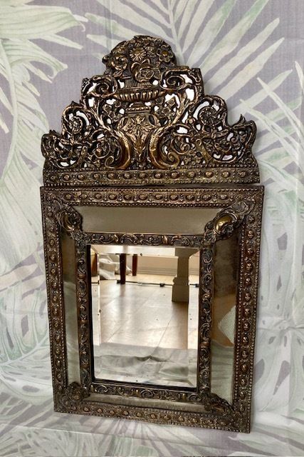 19th Century French Napoleon III Brass Pierced Repousse Cushionmirror photo vinterior