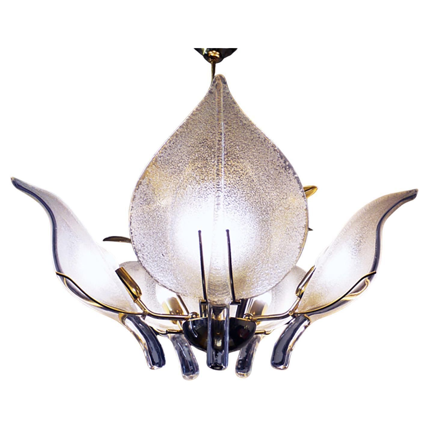 Mid Century Italian Murano Leaf Chandelier Glass & Brass By Archimede Seguso photo 2941.0