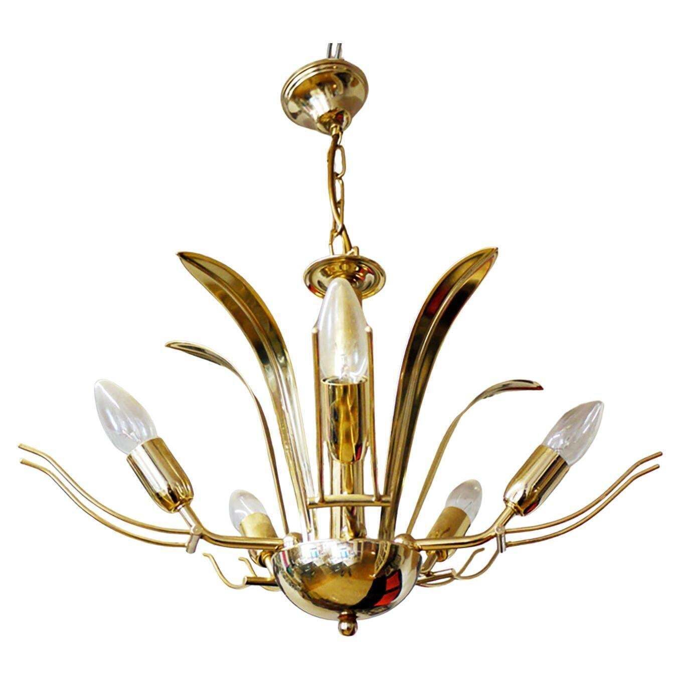 Mid Century Italian Murano Leaf Chandelier Glass & Brass By Archimede Seguso photo vintage