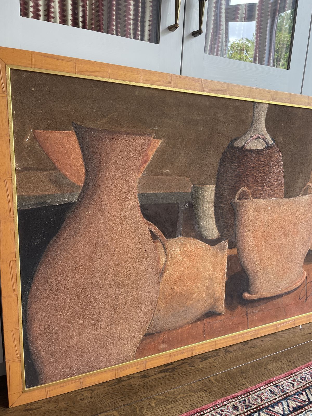 Art An Oversized Painting Of A Provincial Theme Signed photo