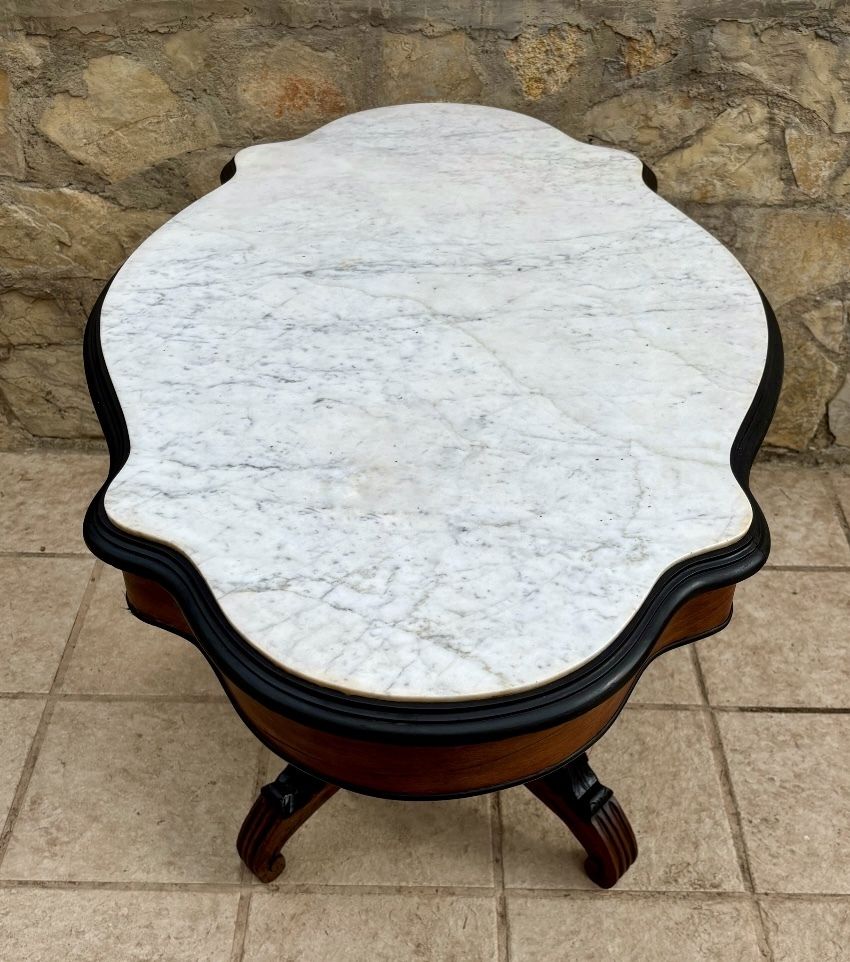 Old Walnut And Marble Pedestal Table Italian Louis Philippe From The Mid 19th Century With Two Drawers photo buy