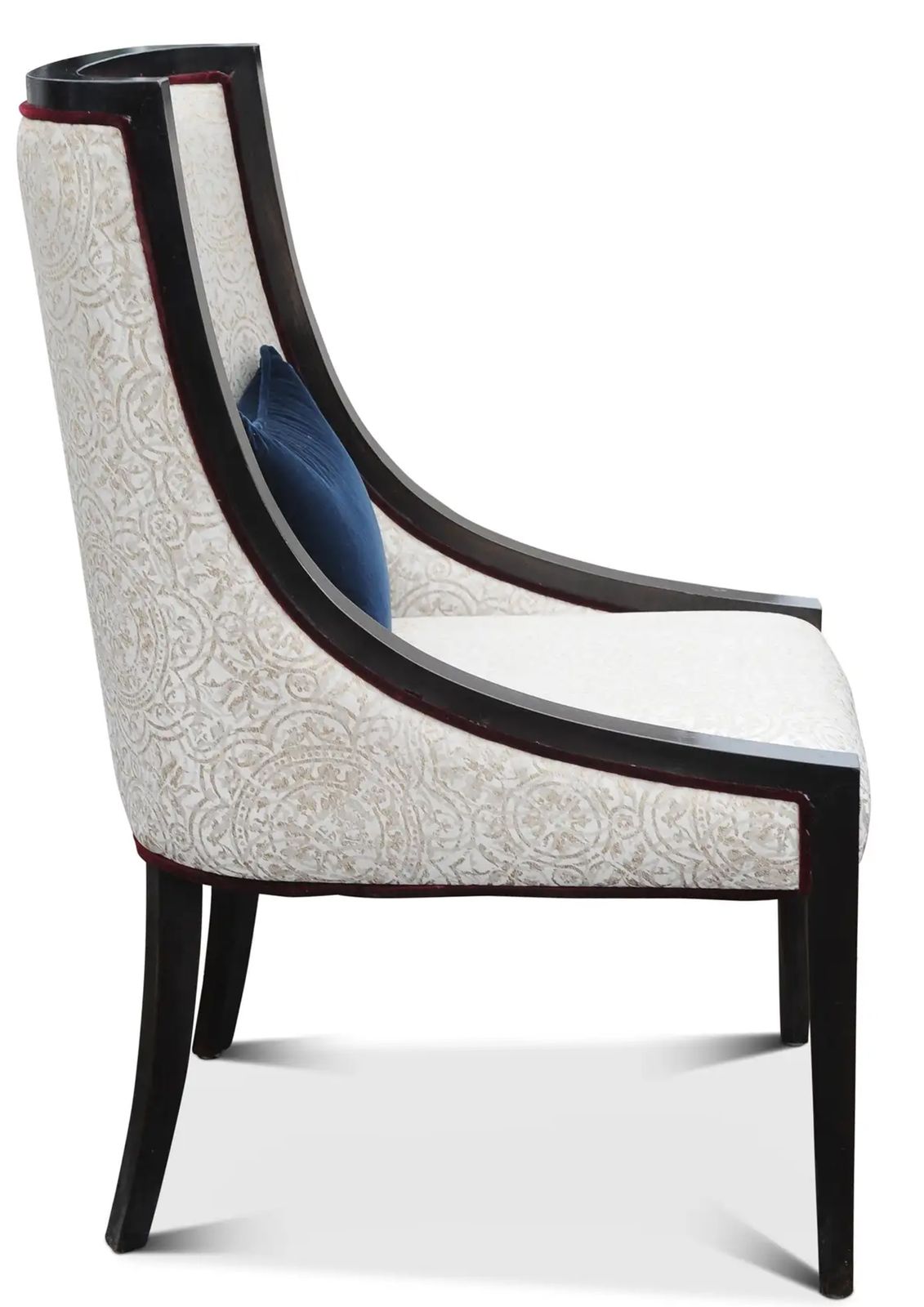 Empire Revival Gondola Dining Chair Finished With An Ebonised Frame, Grey Damask Upholstery & Red Velour Piping Seven Chairs In Stock photo 1400.0
