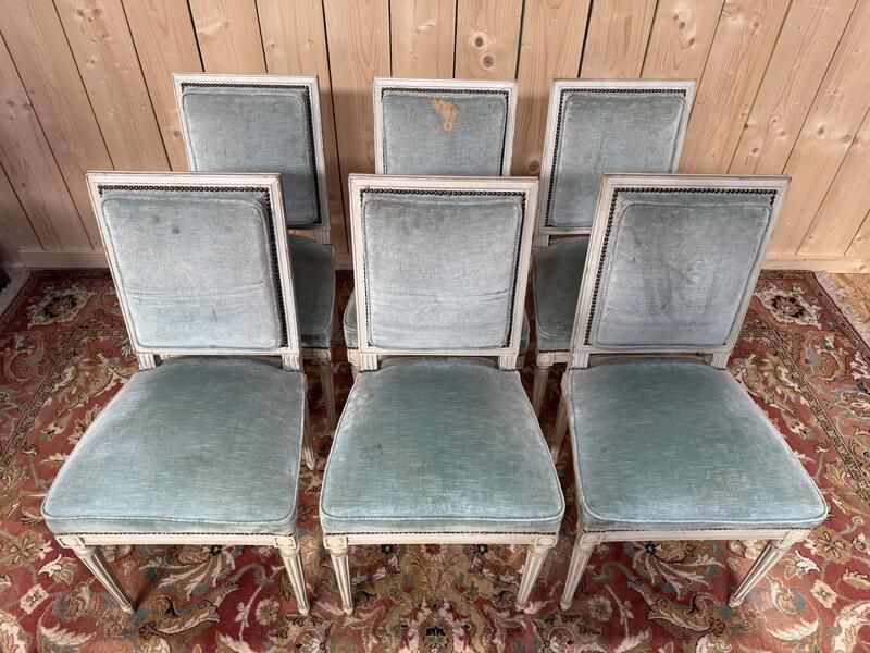 Suite De 6 Chaises De Style Louis XVI Rinck En Bois Réchampi photo vintage