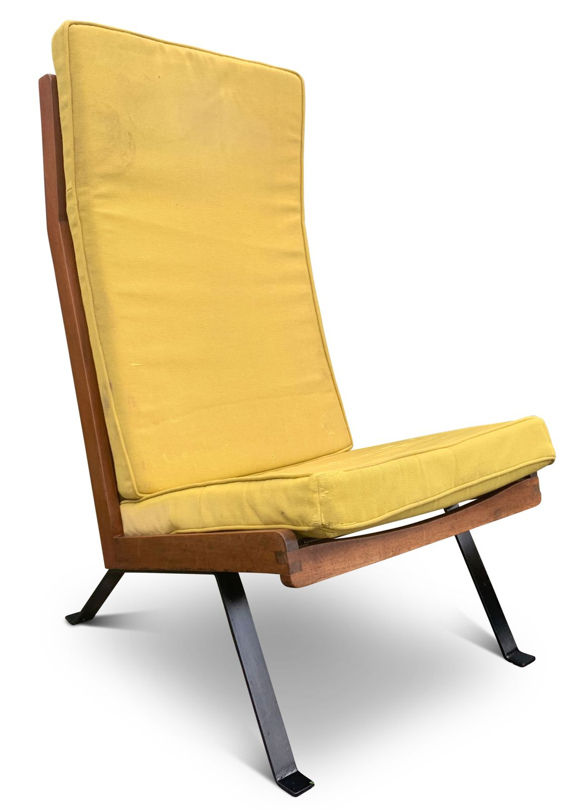 photo furniture A Rare Pair Of Mid Century Teak & Ebonised Steel Shell Chairs With Upholstered Cushions In The Style Of The Designs Of Gerrit Rietveld & Joseph Andre