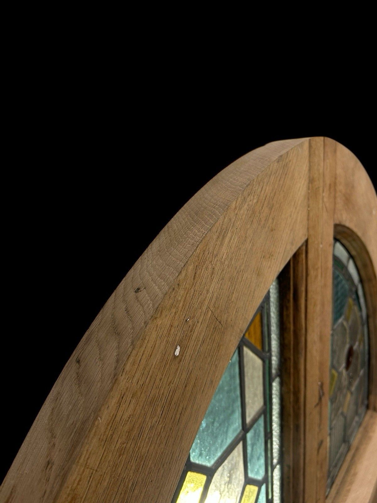 Antique Stained Glass Window Panel Solid Oak Reclaimed Period Old Arched Leaded photo vinterior