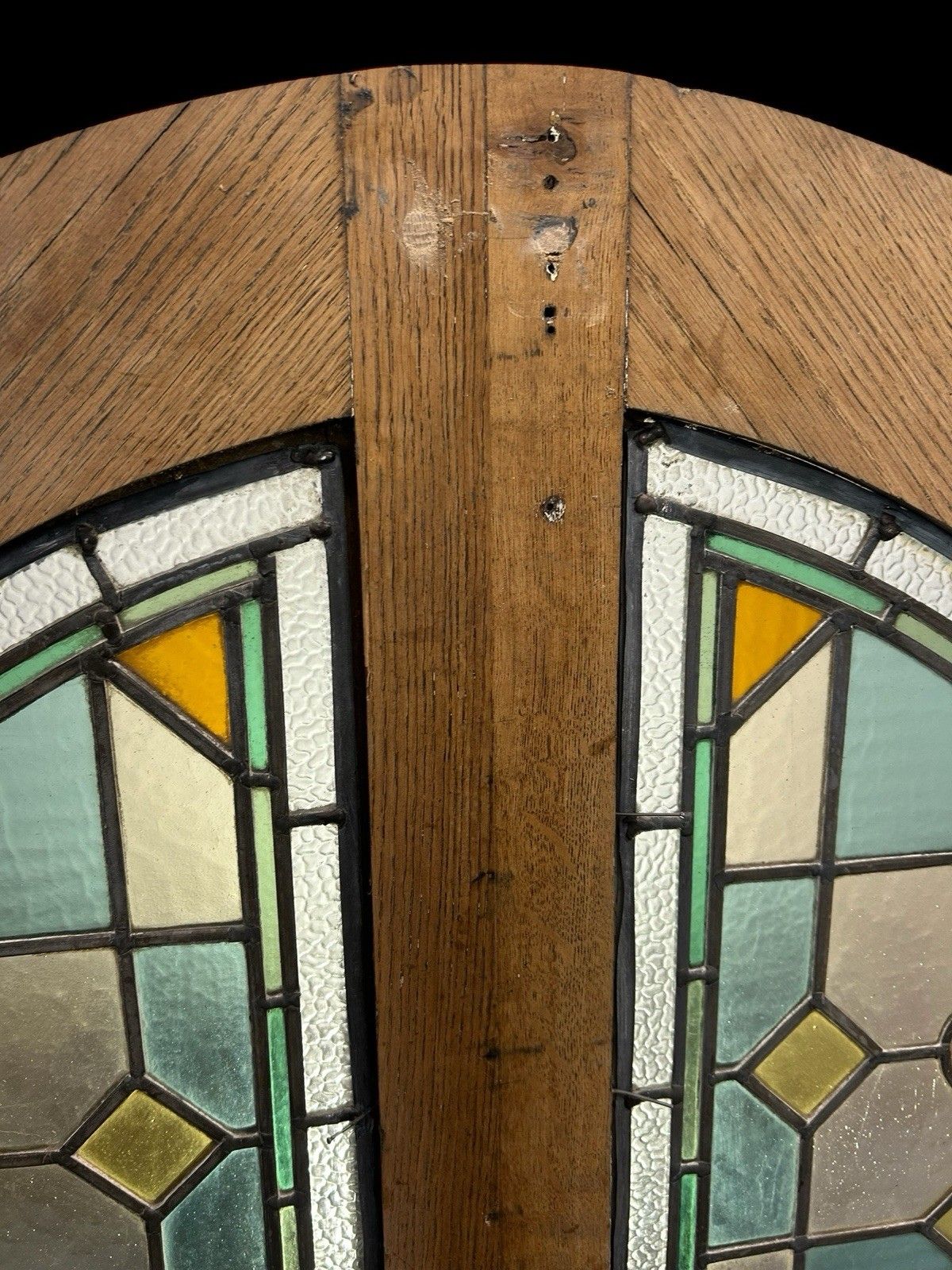 photo furniture Antique Stained Glass Window Panel Solid Oak Reclaimed Period Old Arched Leaded