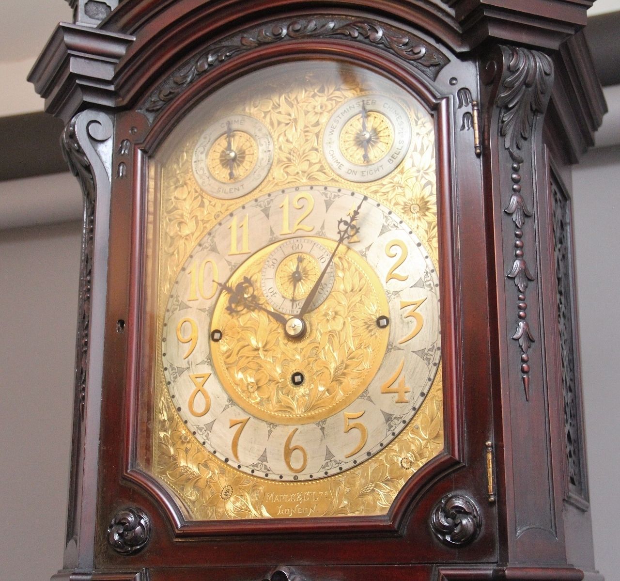 Early 20th Century Carved Mahogany Long Case Clock By Maples & Co Of London photo buy