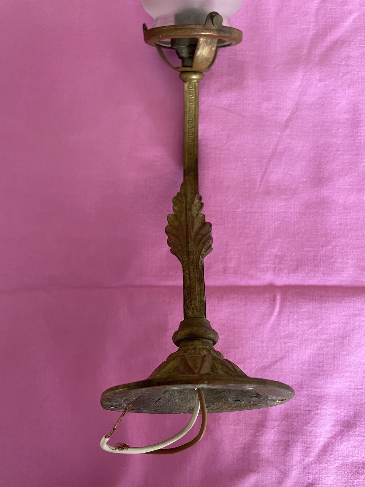 Pair Of Brass Wall Light Fittings With 'Greek Key & Leaf' Decoration photo Lighting