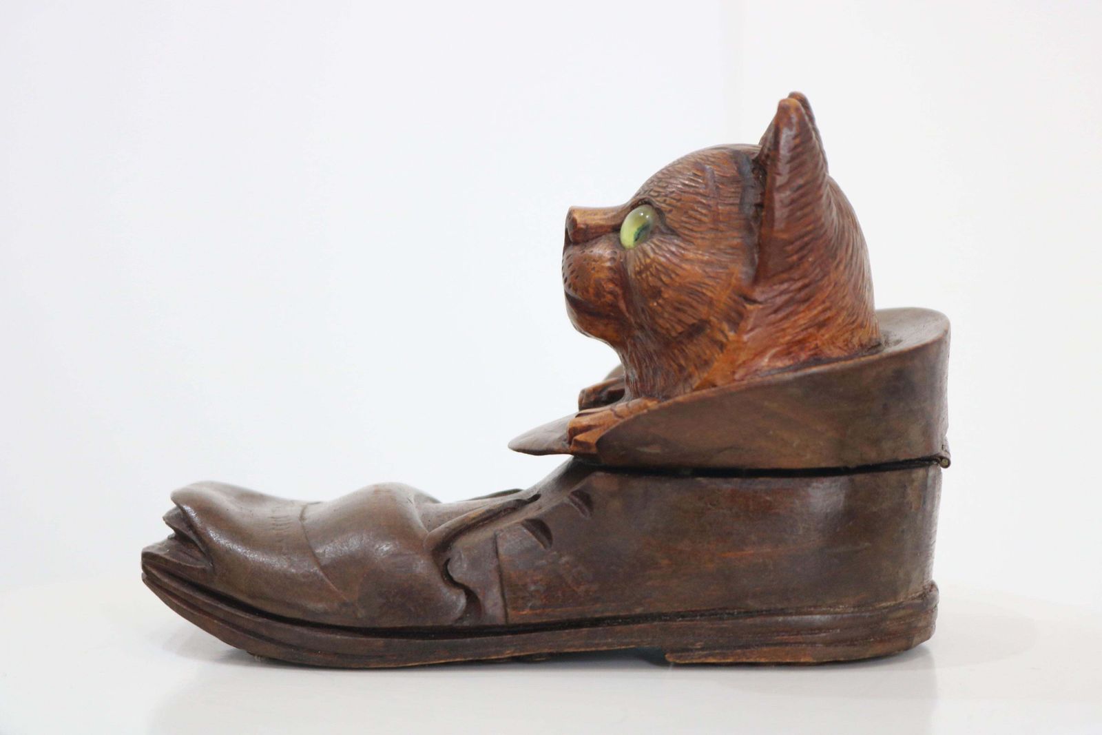 Zwart Woud Inktpot – Kat In Een Laars – Zwitsers Antiek – 19e Eeuw – Handgesneden – Glas photo buy