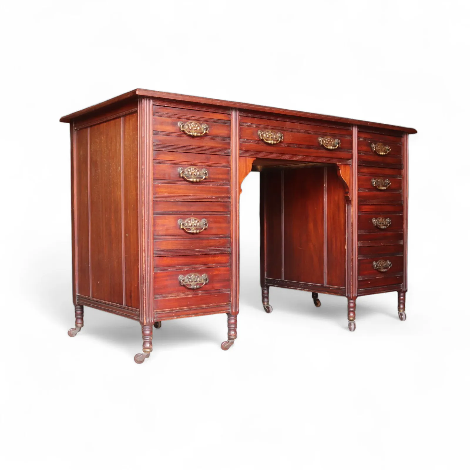 Antique Edwardian Mahogany Leather Top Knee Hole Writing Desk