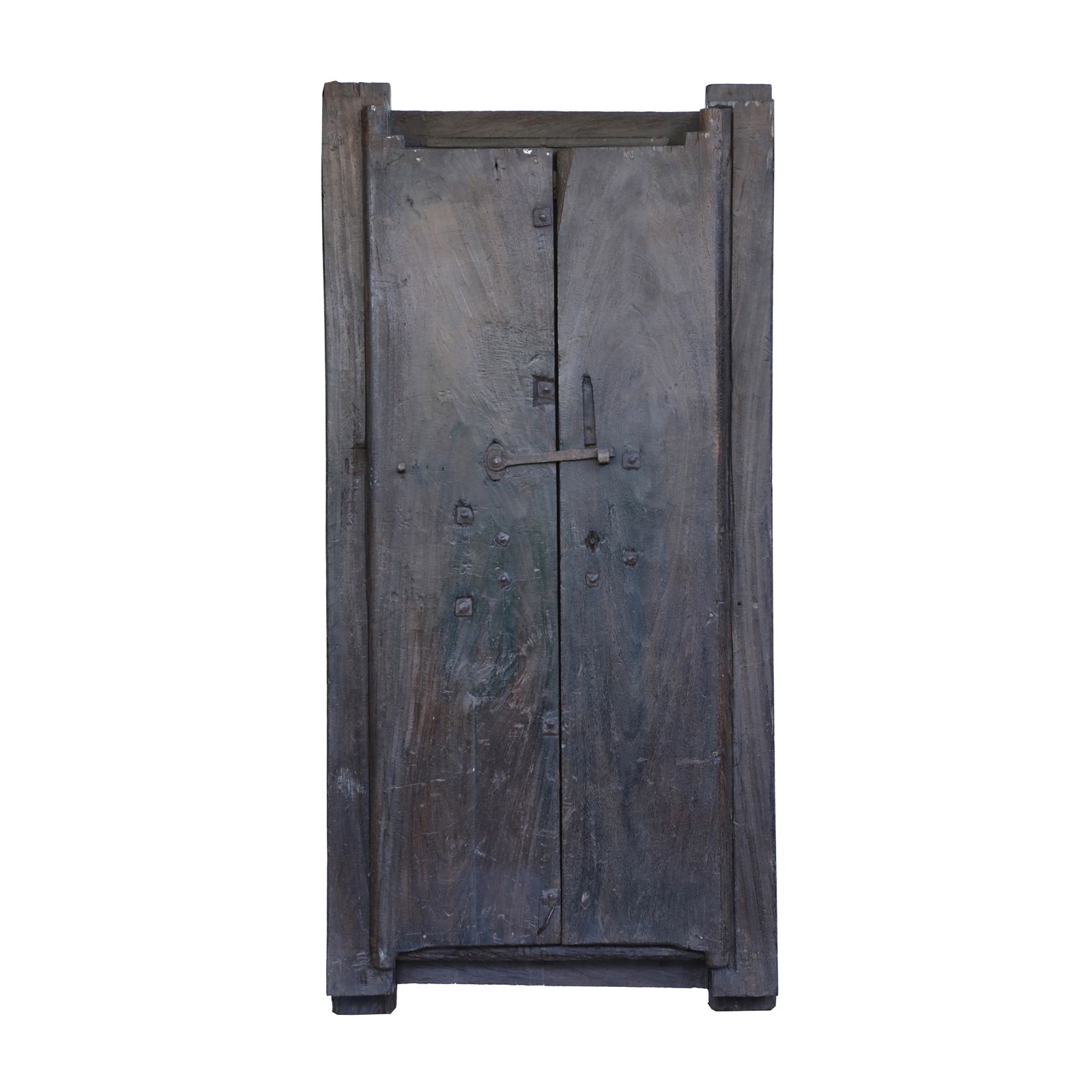 37500.0 Antique 17th Century South Indian Door With Manichitrathazhu Lock – Hand Carved Sheesham Wood Entryway With Frame & Original Iron Fittings photo