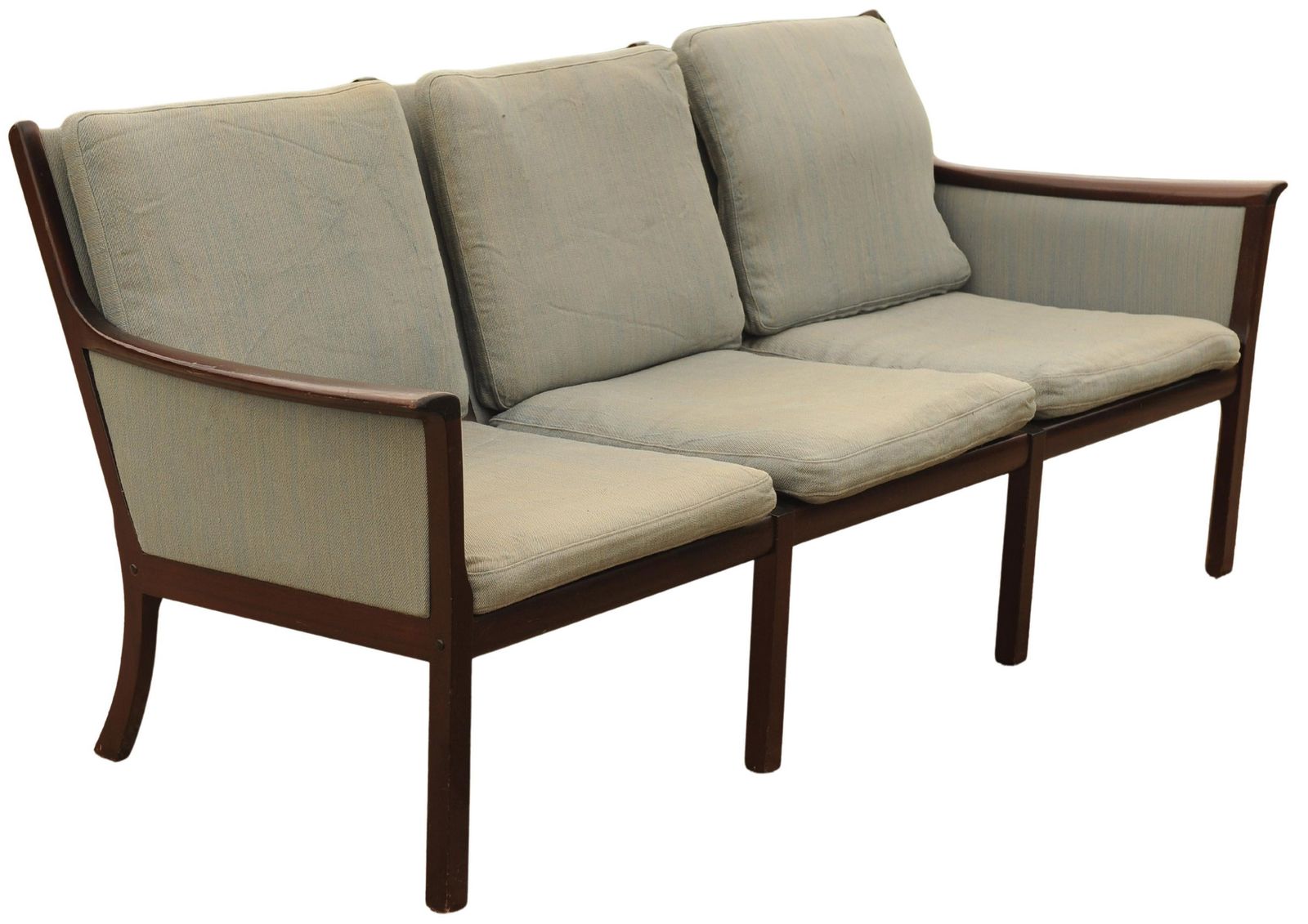 Ole Wanscher Mid Century Three Seat Mahogany Frame Sofa In Original Upholstery By Poul Jeppesens, Made In Denmark