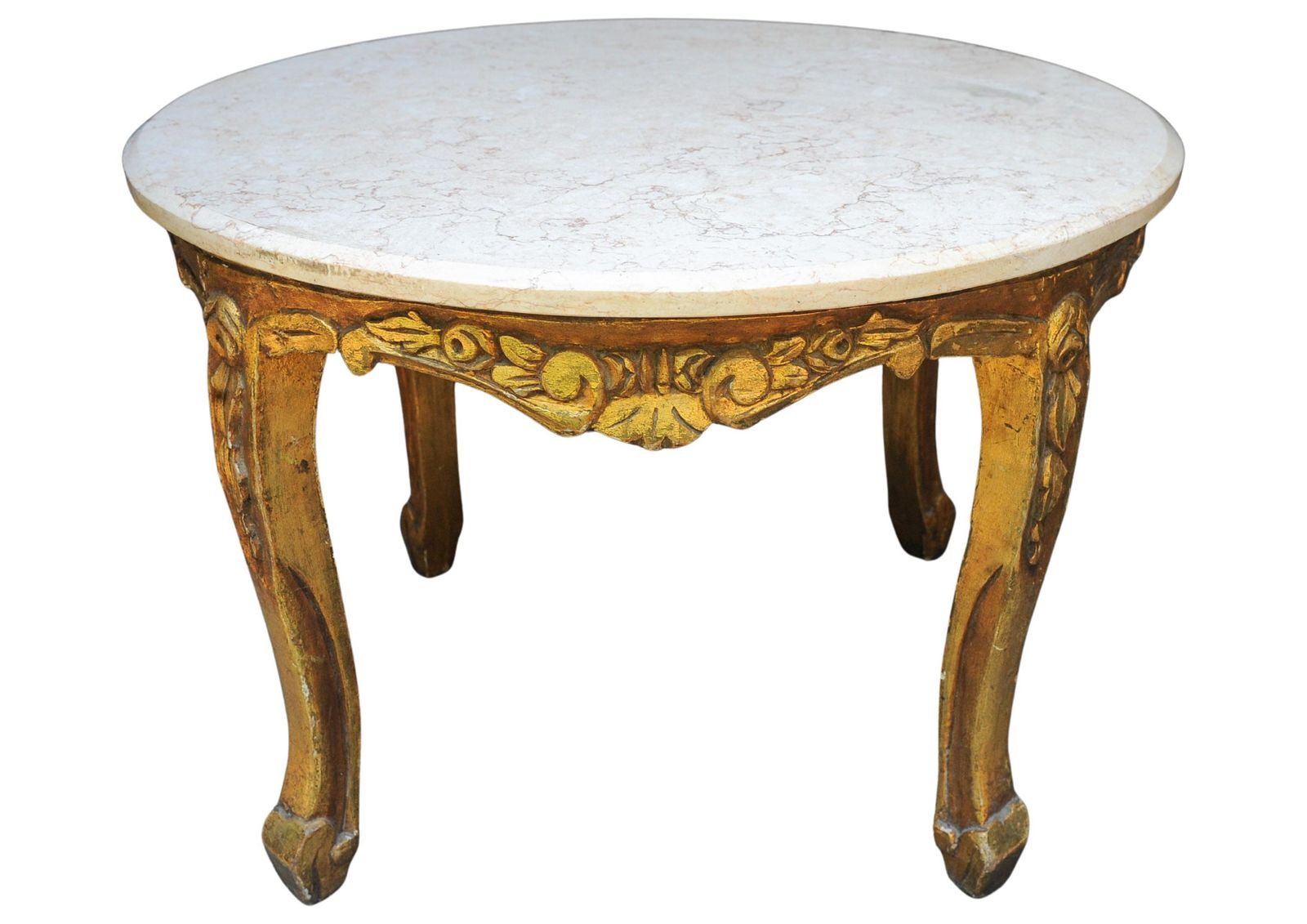 French 19th Century Giltwood & Veined Marble Topped Circular Salon Table In The Baroque Revival Style photo 3789.0
