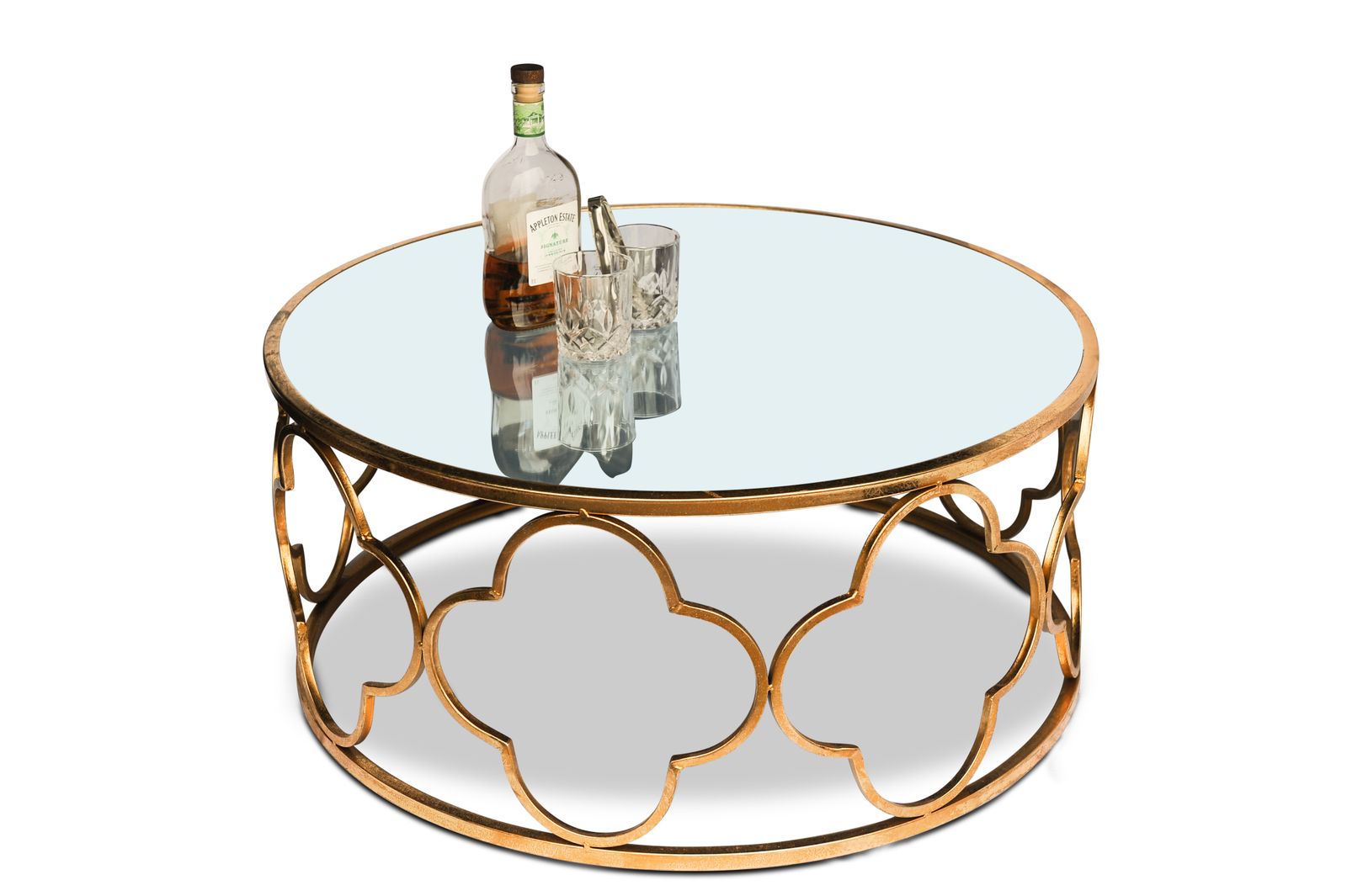 A Hollywood Regency Alhambra Design Gilt Metal & Mirrored Circular Cocktail Table photo furniture
