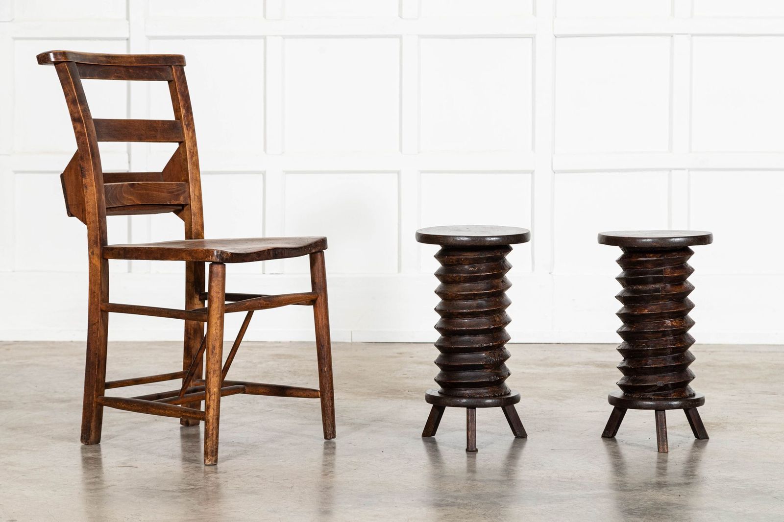 Pair French Elm Corkscrew Side Tables/Plant/Sculpture Stands photo furniture